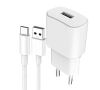 WOW, Caricabatterie da muro USB A 2.4A FastCharge + cavo USB A/USB C, Bianco