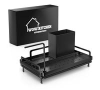 WOW!Kitchen Organizer per lavello in acciaio inox nero, organizer da cucina con sistema a incastro, supporto in spugna da cucina con vassoio raccogli acqua rimovibile, antiscivolo, antigraffio e