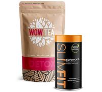 WOW TEA Tisana KIT: Sostitutivo Pasto Proteico Dimagrante Naturale con 9 Superalimenti | Dimagrante Polvere & Potente Tè per Dieta Sana e Profonda Detox del Corpo | 300g, Made in EU