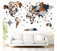 WOW WOOD® Mappa del Mondo in Legno 3D in Italiano - Decorazioni murali di alta qualità | Montaggio a parete senza attrezzi | Idea regalo per ogni ricorrenza (62.00 x 120.00 cms, Marrone scuro)