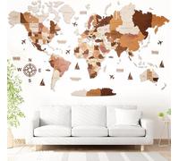 WOW WOOD® Mappa del Mondo in Legno 3D in Italiano - Decorazioni murali di alta qualità | Montaggio a parete senza attrezzi | Idea regalo per ogni ricorrenza (62.00 x 120.00 cms, Colore del legno)