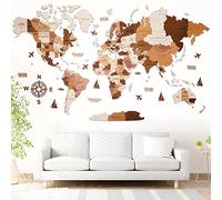 WOW WOOD® Mappa del Mondo in Legno 3D in Italiano - Decorazioni murali di alta qualità | Montaggio a parete senza attrezzi | Idea regalo per ogni ricorrenza (85.00 x 160.00 cms, Colore del legno)