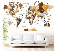 WOW WOOD® Mappa del Mondo in Legno in Italiano - Decorazioni murali di alta qualità | Montaggio a parete senza attrezzi | Idea regalo per ogni ricorrenza (113.00 x 213.00 cms, Multicolore)