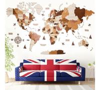 WOW WOOD Mappamondo da Parete XL in Inglese - Legno 3D, 324 Pin