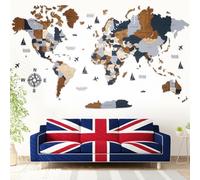 WOW WOOD Mappamondo in Legno in Inglese - 3D Scuro per lo Studio