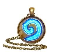 Wow World Of Warcraft Hearthstone vetro rotondo ciondolo collana gioielli catena blu pendenti gioielli regalo donna, Lega di zinco