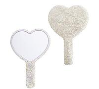 Wowagoga Specchio a forma di cuore con strass scintillanti a forma di cuore specchio cosmetico a mano con manico carino specchio a mano per donne e ragazze (bianco)