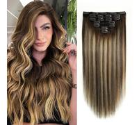 WOWANGEL Extension con clip in capelli veri, 7 extension per capelli veri al 100% con 19 clip, qualità salone, capelli lisci, leggeri e naturali, ideali per volume e più lunghi, #T4/27P4