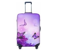 WOWBED Copertura elastica per valigie da viaggio con stampa di farfalle e fiori viola, adatta per bagagli da 45,7 a 81,7 cm, Nero , S