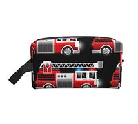WOWBED Grande borsa per il trucco con stampa di camion rosso dei vigili del fuoco e dei soccorsi, con cerniera, portatile, organizer da viaggio per cosmetici per donne e ragazze, bianco, taglia unica,