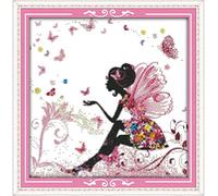 WOWDECOR - Kit per ricamo a punto croce, motivo: fiori, fata elfi, farfalla, 11 ct, con timbratura fai da te DMC, per principianti