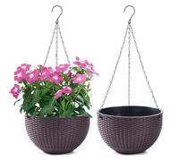 WOWEI 2 Pezzi Vasi da Parete, Vasi da Appendere in Plastica, Vasi da Fiori Sospesi Autoirriganti Vasi da Parete con Serbatoio dell'acqua e Foro di Scarico, Porta Vasi Sospesi con Catene (Marrone, L)