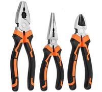 WOWEI Set di 3 Pinze, Taglio Laterale 160 mm, Becchi Lunghi 160 mm, Combinata 180 mm - Manici Morbidi Pinze Utensili a Mano per Riparazioni Domestiche e Meccaniche per Elettricisti Nero Arancione