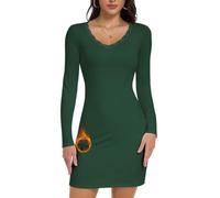 WOWENY Abito da Donna Termico con Pizzo Elegante Bodycon a Maniche Lunghe con Scollo a V Inverno Basic Mini Abito per Festa, Cocktail, Club, verde, S