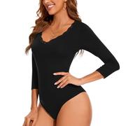 WOWENY Body 3/4 Arm Donna Elegante Pizzo Body Camicia Manica Tre Quarti Top Scollo a V T-Shirt Body Body