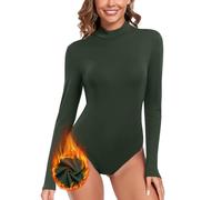 WOWENY Body da Donna a Maniche Lunghe con Colletto Alto, in Pile, per l'inverno, Verde, XL
