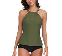 WOWENY Canotta da donna tankini top bikini top costume da bagno crossback strappy swim top top top ad asciugatura rapida estate imbottito, verde oliva, L
