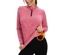 WOWENY Maglia da Corsa in Pile da Donna, a Maniche Lunghe, con Chiusura Lampo, Termica, Traspirante, per Il Fitness, per l'inverno, Calda, Colore: Rosa., M