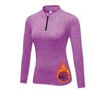 WOWENY Maglia Termica Donna, a Maniche Lunghe, Sportiva, con Chiusura Lampo, Maglietta, Senza Cappuccio U-Viola M