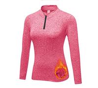 WOWENY Maglia Termica Donna, a Maniche Lunghe, Sportiva, con Chiusura Lampo, Maglietta, Senza Cappuccio U-Rosa S