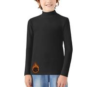 WOWENY Maglietta Termica Bambini Manica Lunga Termica Calda Unisex Pullover a Collo Alto Ragazze Maglietta a Collo Alto Ragazzi Inverno Sci Camicia da Sotto 6-14 Anni, Nero , 13-14 Jahre