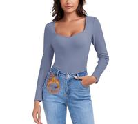 WOWENY, maglietta termica da donna in pile a maniche lunghe con scollo a cuore, elegante, a maniche 3/4, calda, comoda, top invernale, M