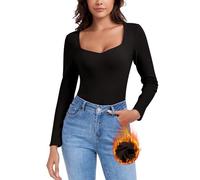 WOWENY Maglietta Termica da Donna in Pile a Maniche Lunghe con Scollo a Cuore, Elegante, a Maniche 3/4, Calda, Comoda, Top Invernale, XL