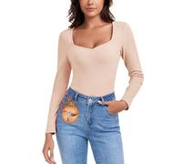 WOWENY, maglietta termica da donna in pile a maniche lunghe con scollo a cuore, elegante, a maniche 3/4, calda, comoda, top invernale, XS