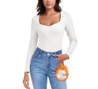 WOWENY, maglietta termica da donna in pile a maniche lunghe con scollo a cuore, elegante, a maniche 3/4, calda, comoda, top invernale, XL
