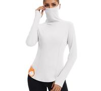 WOWENY - Maglione da Donna con Collo Alto Termico con Maschera Invernale Elegante a Maniche Lunghe Slim Fit Caldo Maglione Basic Top Basic Sweatshirt Top, bianco, XXL