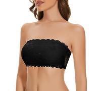 WOWENY Reggiseno Senza Spalline Con Bretelle Trasparenti a Fascia Da Donna Senza Ferretto in Pizzo Imbottito Nero XL