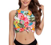 WOWENY Tankini Top da donna singolo, costume da bagno con coppe sexy, bikini push up crop top (solo tankini top, rosa a fiori, L