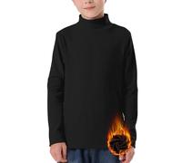 WOWENY Thermo Camicia Bambini Sottocamicia Ragazzi Felpa Top Caldo Costine Maglia Dolcevita Bambina Thermoshirt Manica Lunga per Inverno 5-14 Anni, Nero , 110-128