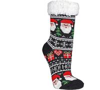 WOWERAT 1 paio di calzini a baita con stampa ABS, "Natale" per adolescenti e uomini, con fodera spessa e morbida (Babbo Natale, taglia unica da uomo), Nero/Taglia unica da uomo, Taglia unica