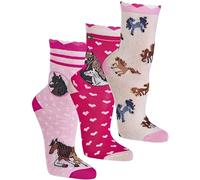 WOWERAT COMPUTER - Calzini per bambini "Romantik Cavallo", in morbido cotone per ragazza, 3 pezzi, Calzini "Cavalli romantici" bei colori assortiti in confezione da 3 pezzi., 35-38