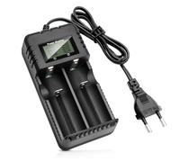 Wowfast 18650, caricabatterie intelligente agli ioni di litio con display LCD: caricatore rapido a 2 scomparti per batterie da 3,7 V, universalmente compatibile con 26650, 18650, 18500, 14500, 16340 e