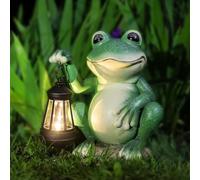 Wowlela Statua solare a forma di rana per esterni, statuetta a forma di rana con lanterna a LED portatile, impermeabile, dipinta a mano, statua da giardino decorativa per vialetto, cortile, prato