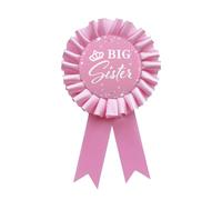 WOWOPA Spilla con scritta in lingua inglese "Big Sister" e scritta "Happy Birthday", nastro rosa, per festa premio in latta, per baby shower, decorazione per feste, 1 pezzo, Plastica, Senza pietra
