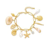 WOWORAMA Braccialetto da donna con ciondolo a forma di conchiglia, in oro, con conchiglie e stelle marine, bohémien, estivo, da spiaggia, stile hawaiano, adjustable, Lega di acciaio, Nessuna pietra