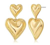 WOWORAMA Orecchini a forma di cuore in oro da donna, vintage, con pendente a forma di cuore, orecchini pendenti in oro opaco, 1.5x1.0 inch, Ottone, Nessuna pietra preziosa