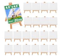 WOWOSS 20 Pezzi Mini Tele con Cavalletto in Legno 15x8 cm, Piccolo Cavalletto da Tavolo con Cornice Triangolare, Mini Pannello 10x10 cm per Disegno Artistico Decorazione DIY