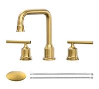 WOWOW Spazzolato Oro Bagno Rubinetto Diffuso Bagno Lavello Rubinetto 2 Maniglia Lavatoio Rubinetto 3 Fori con Tubo di Scarico e Alimentazione Mordern Rubinetto Del Bacino Ottone