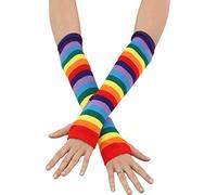 WOWOWO Guanti da Donna Guanti Senza Dita a Maniche Lunghe con Protezione Solare a Maniche Lunghe a Righe Arcobaleno Guanti a Coscia Sottile in Cotone