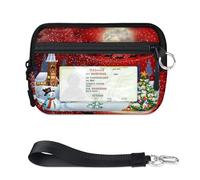 WowPrint Merry Christmas Mini Zip Card Case per donne uomini con finestra ID Chrismas Holiday Wallet portatile leggero piccolo portamonete cerniera borsa organizer per carte