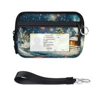 WowPrint Merry Christmas Pattern Mini Zip Card Case per donne uomini con finestra ID portafoglio portatile leggero piccolo portamonete cerniera borsa organizer per carte