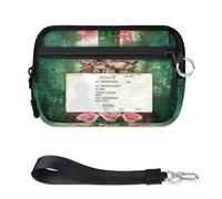 WowPrint Mini custodia per carte con cerniera con motivo a croce rosa per donne e uomini con finestra d'identità portafoglio portatile leggero piccole borse con cerniera portamonete organizer per