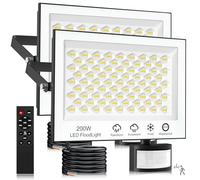 wowspeed Faretto LED da Esterno con Sensore di Eovimento - 200W 20000LM Faretto 6500K Bianca Fredda Faro LED Esterno IP66 Impermeabile Faretto con Sensore di Movimento per Patio Garage 2 Pezzi