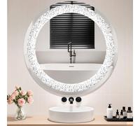 wowspeed Specchio in cristallo senza cornice, specchio decorativo rotondo, diamante argento, 60 cm, specchio da bagno con striscia luminosa da 6500K per corridoio, bagno, soggiorno, camera da letto
