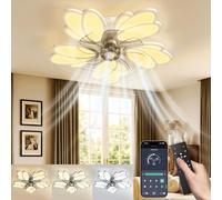 wowspeed Ventilatore da Soffitto con Luce e Telecomando, 6 Velocità del Vento Regolabile, 5 Pale Lampadario con Ventola 3000K 4500K 6500K, Plafoniera con Ventilatore per Camera da Letto Soggiorno
