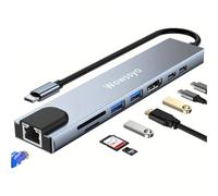 Wowssyo Hub USB C Ethernet 8 in 1, Docking Station USB C，Multiporta USB Hub, HDTV 4K, PD 100 W, USB 3.0, SD/TF, USB-C, Adattatore MacBook M1 Air Pro, per iPad, Switch, Chromecast, Cellulare e altro